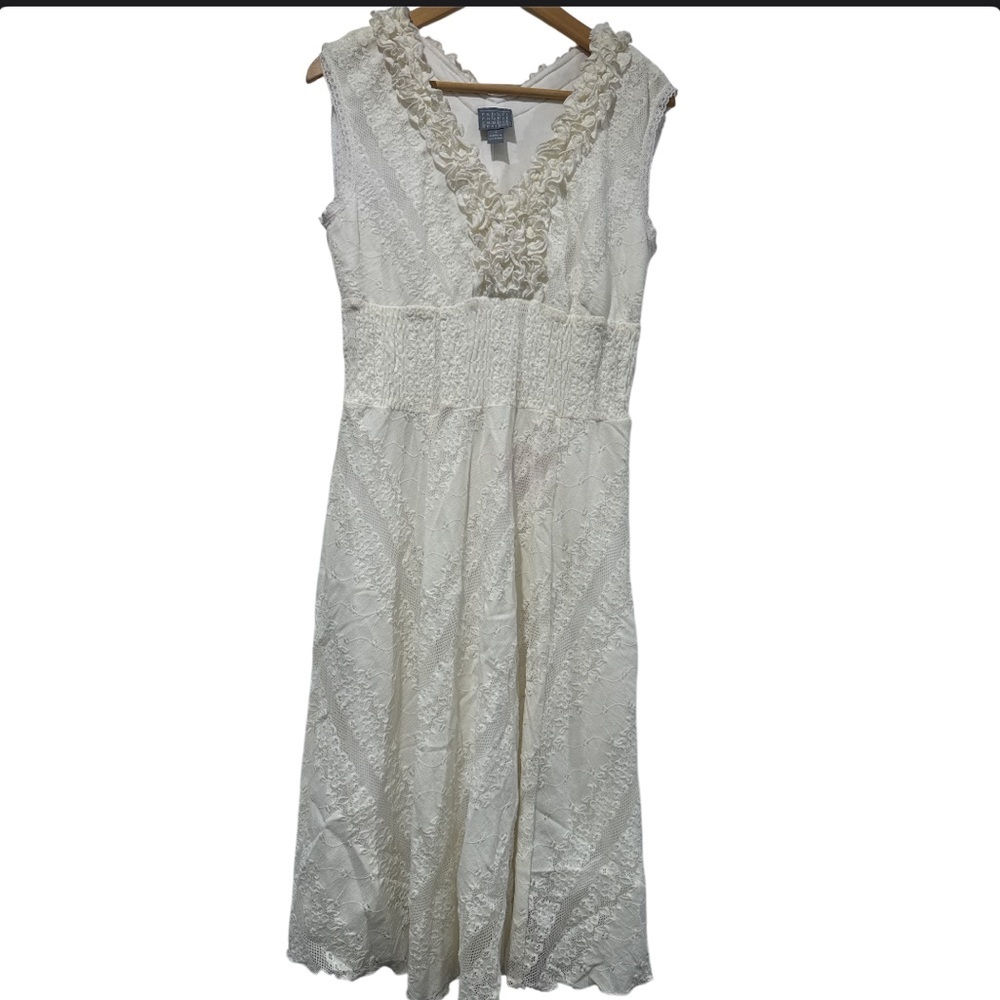 Rabbit Rabbit Designs White Sleeveless V-neck Ruffle Lace Dress Size 8